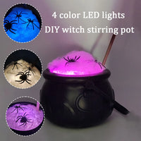 Cauldron Halloween Decor Black Plastic Cauldron with Handle Ball Ornaments Artificial Cotton Lights for Table Home Kitchen Room