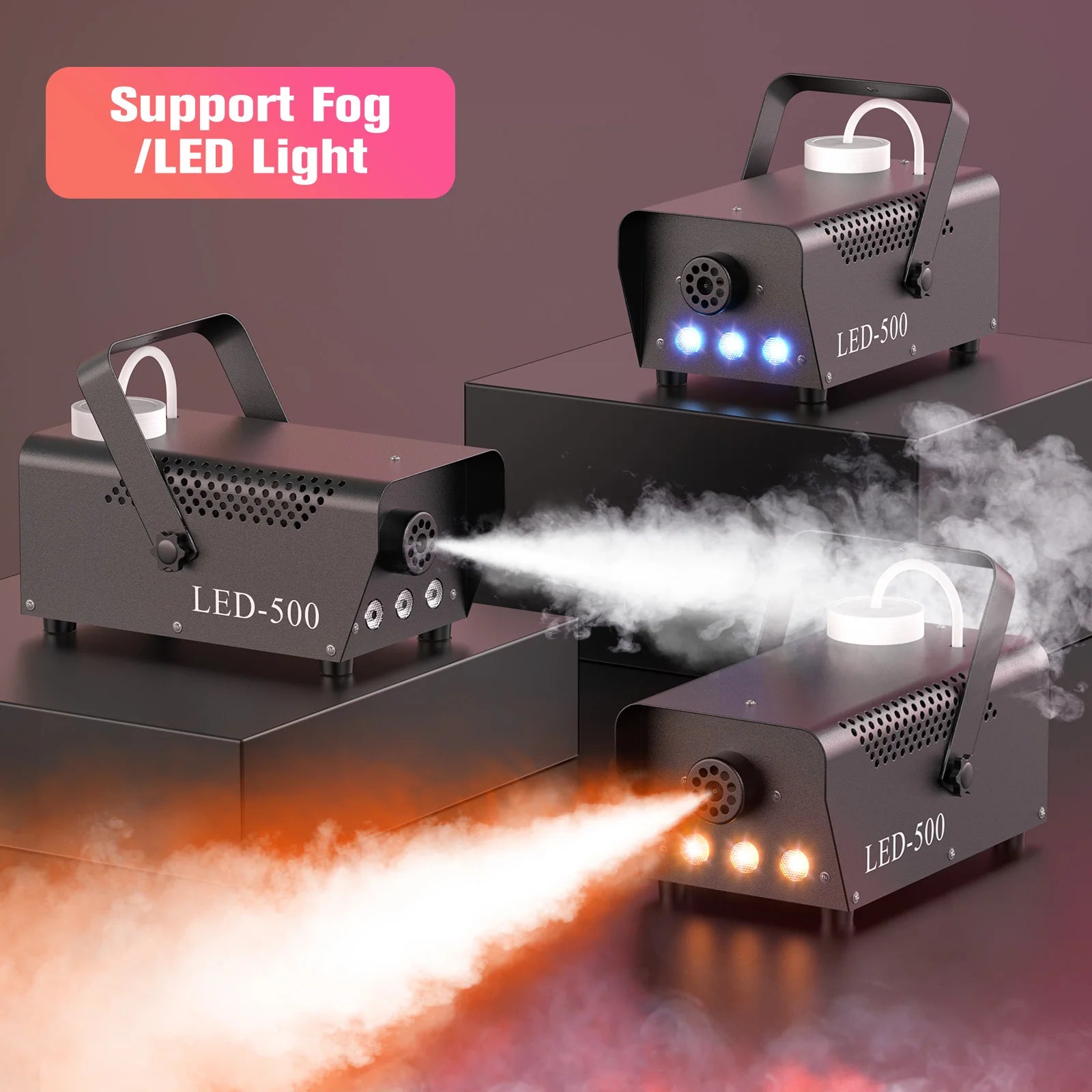 U'King 500W Smoke Machine RGB 3 LED Mixed Color Fog Machine with Remote Control Stage Smoke Ejector for Party DJ Disco Halloween