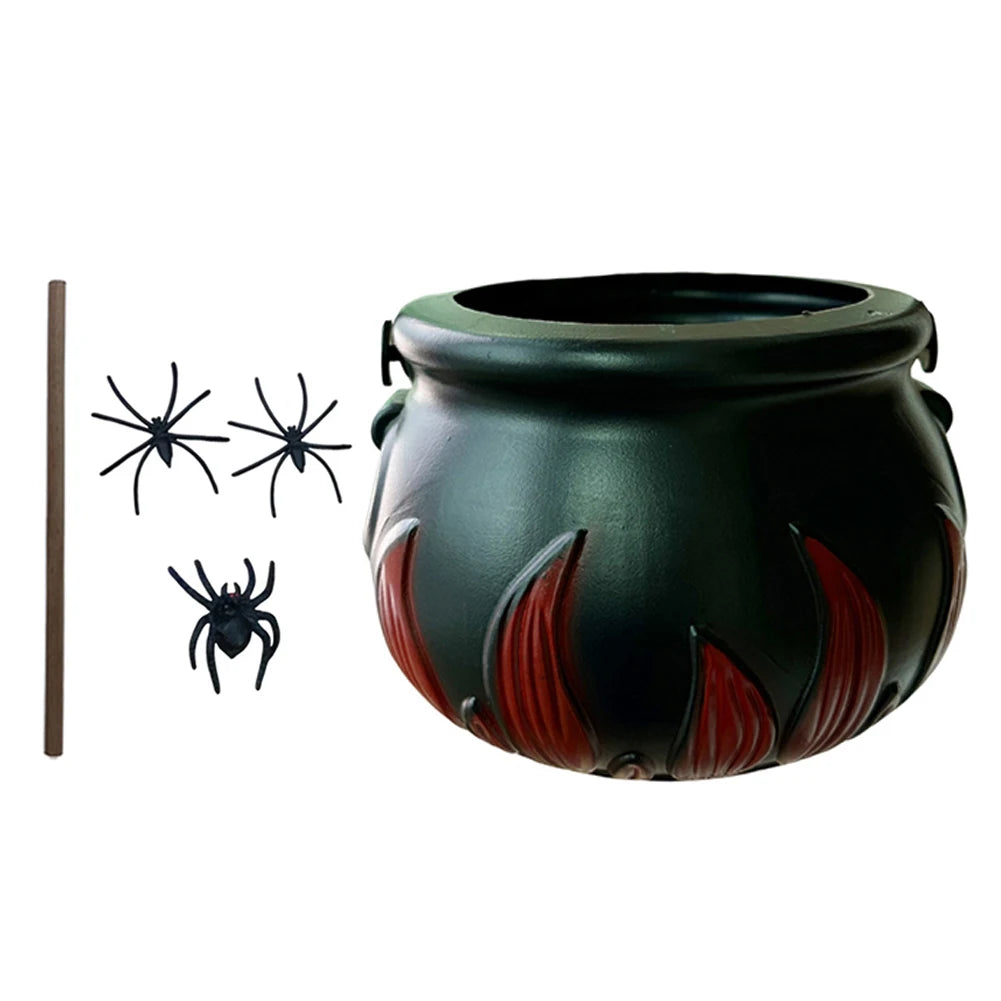 Cauldron Halloween Decor Black Plastic Cauldron with Handle Ball Ornaments Artificial Cotton Lights for Table Home Kitchen Room