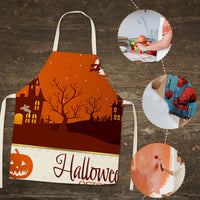 Halloween Printed Linen Apron Waterproof Kitchen Cooking Accessories (82x68cm)
