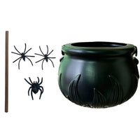 Cauldron Halloween Decor Black Plastic Cauldron with Handle Ball Ornaments Artificial Cotton Lights for Table Home Kitchen Room