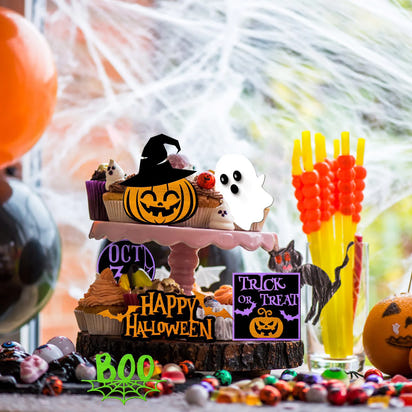 Halloween Wooden Sign Tiered Tray Decor Set Farmhouse Kitchen Decoration (B)