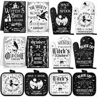12 Pcs Halloween Kitchen Towels Pot Holders and Oven Mitts Set 4 Skeleton Dish Towels 4 Black Cat Oven Mitts 4 Witch's Kitchen