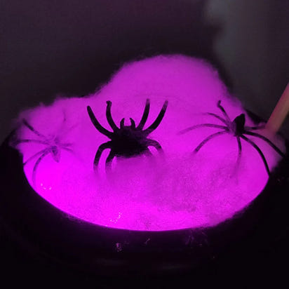 Cauldron Halloween Decor Black Plastic Cauldron with Handle Ball Ornaments Artificial Cotton Lights for Table Home Kitchen Room