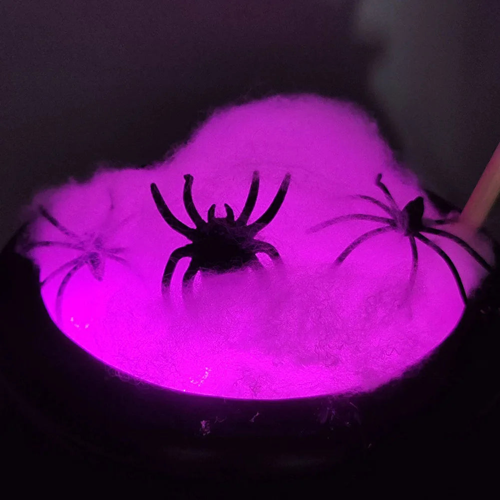 Cauldron Halloween Decor Black Plastic Cauldron with Handle Ball Ornaments Artificial Cotton Lights for Table Home Kitchen Room