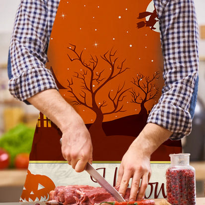 Halloween Printed Linen Apron Waterproof Kitchen Cooking Accessories (82x68cm)