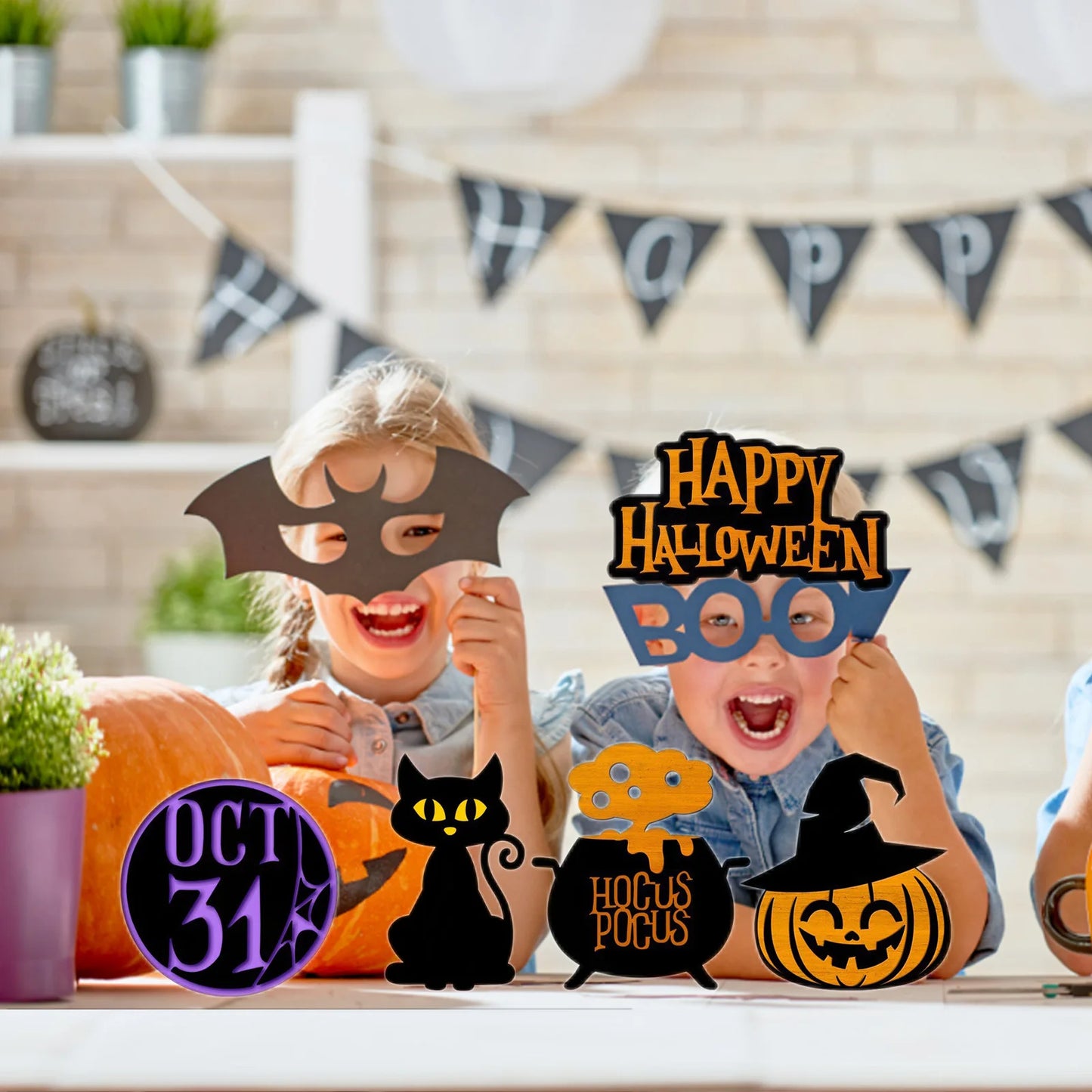 Halloween Wooden Sign Tiered Tray Decor Set Farmhouse Kitchen Decoration (B)