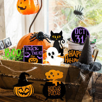 Halloween Wooden Sign Tiered Tray Decor Set Farmhouse Kitchen Decoration (B)