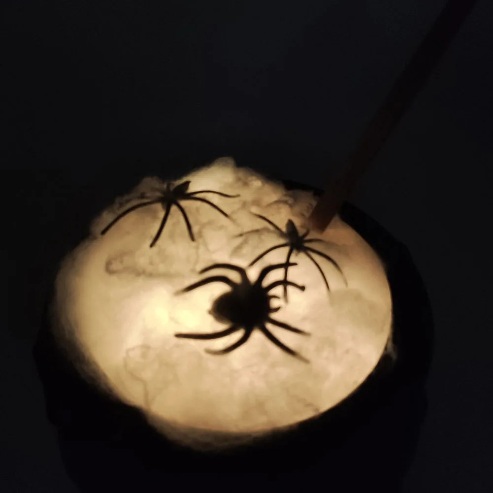 Cauldron Halloween Decor Black Plastic Cauldron with Handle Ball Ornaments Artificial Cotton Lights for Table Home Kitchen Room