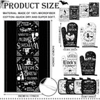 12 Pcs Halloween Kitchen Towels Pot Holders and Oven Mitts Set 4 Skeleton Dish Towels 4 Black Cat Oven Mitts 4 Witch's Kitchen