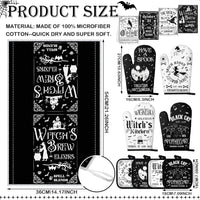 12 Pcs Halloween Kitchen Towels Pot Holders and Oven Mitts Set 4 Skeleton Dish Towels 4 Black Cat Oven Mitts 4 Witch's Kitchen