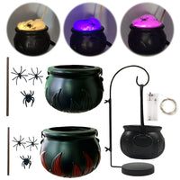 Cauldron Halloween Decor Black Plastic Cauldron with Handle Ball Ornaments Artificial Cotton Lights for Table Home Kitchen Room