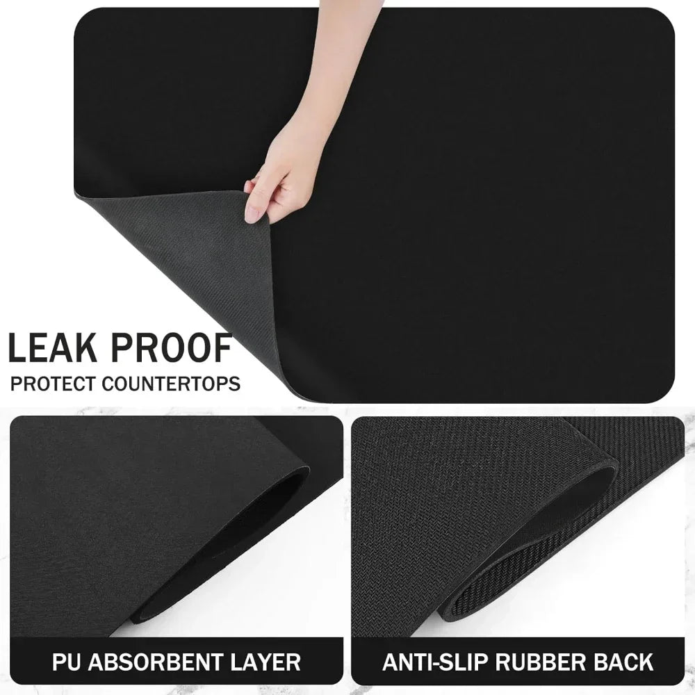 Dish Drying Mat for Kitchen Counter, Absorbent Dish Drying Mat, Dish Drying Pad with Non-slip Rubber Backed, Coffee Mat