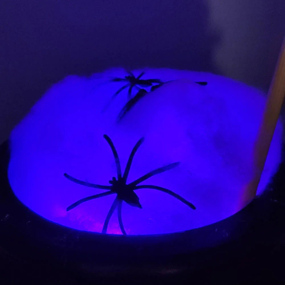 Cauldron Halloween Decor Black Plastic Cauldron with Handle Ball Ornaments Artificial Cotton Lights for Table Home Kitchen Room