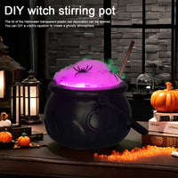 Cauldron Halloween Decor Black Plastic Cauldron with Handle Ball Ornaments Artificial Cotton Lights for Table Home Kitchen Room