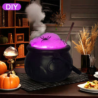 Cauldron Halloween Decor Black Plastic Cauldron with Handle Ball Ornaments Artificial Cotton Lights for Table Home Kitchen Room