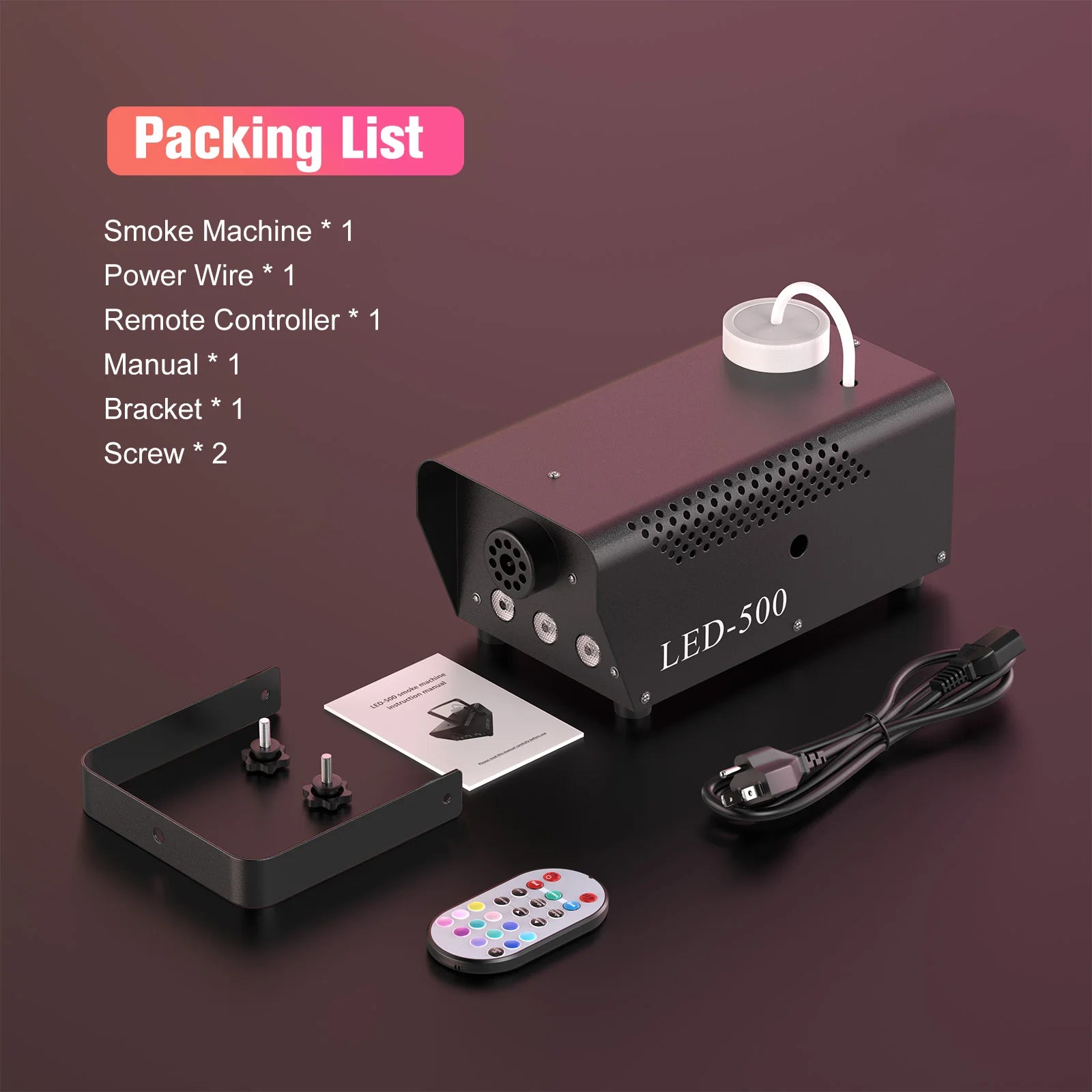 U'King 500W Smoke Machine RGB 3 LED Mixed Color Fog Machine with Remote Control Stage Smoke Ejector for Party DJ Disco Halloween
