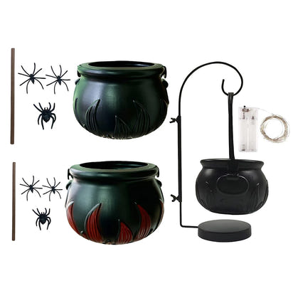 Cauldron Halloween Decor Black Plastic Cauldron with Handle Ball Ornaments Artificial Cotton Lights for Table Home Kitchen Room