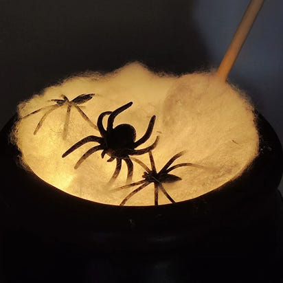 Cauldron Halloween Decor Black Plastic Cauldron with Handle Ball Ornaments Artificial Cotton Lights for Table Home Kitchen Room