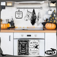 12 Pcs Halloween Kitchen Towels Pot Holders and Oven Mitts Set 4 Skeleton Dish Towels 4 Black Cat Oven Mitts 4 Witch's Kitchen