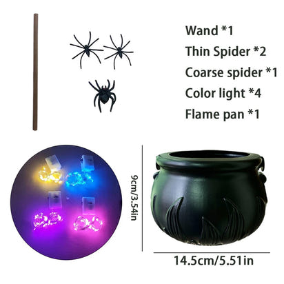 Cauldron Halloween Decor Black Plastic Cauldron with Handle Ball Ornaments Artificial Cotton Lights for Table Home Kitchen Room