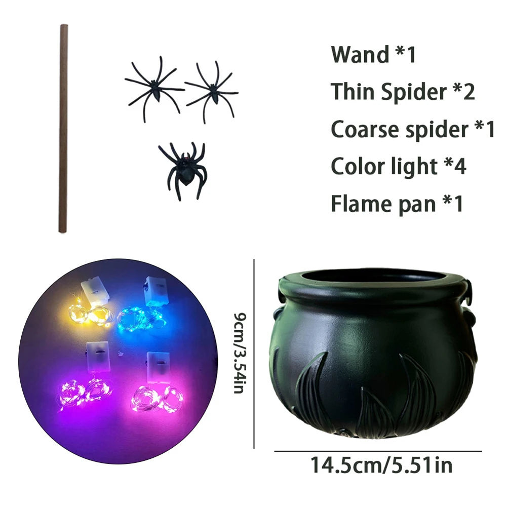 Cauldron Halloween Decor Black Plastic Cauldron with Handle Ball Ornaments Artificial Cotton Lights for Table Home Kitchen Room