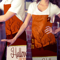Halloween Printed Linen Apron Waterproof Kitchen Cooking Accessories (82x68cm)