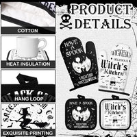 12 Pcs Halloween Kitchen Towels Pot Holders and Oven Mitts Set 4 Skeleton Dish Towels 4 Black Cat Oven Mitts 4 Witch's Kitchen